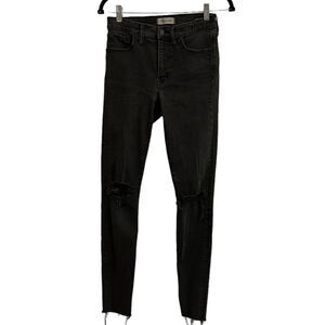 Madewell Women’s 9” High Rise Stretch Raw Hem Dark  Grey Skinny Jeans 27 Tall